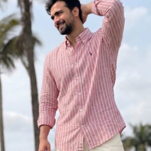 Light Pastel Pink With Rose Pink And White Stripes Shirt